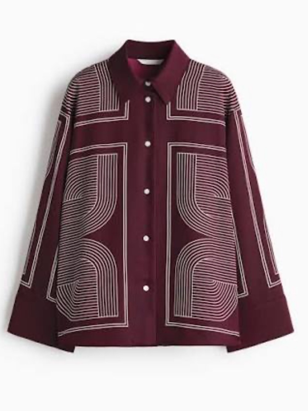 H&M Maroon Geometric Button-Down Shirt